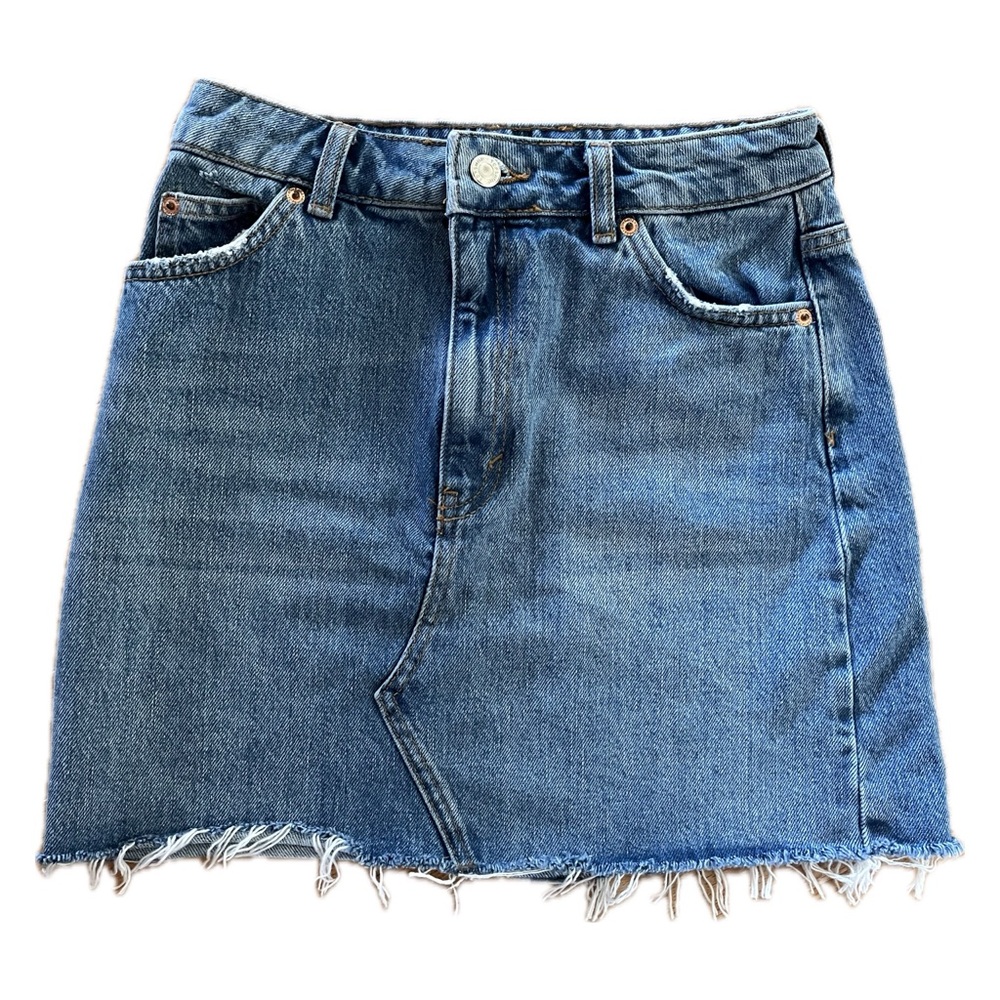 Topshop High-Rise Denim Frayed/Raw Hem Mini Skirt